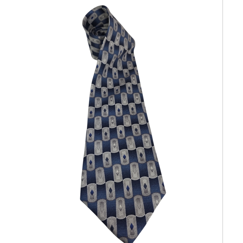 Pierre Cardin Blue Silver Diamond Geometric Necktie